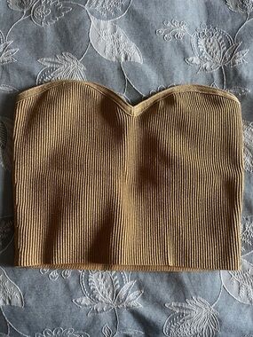 Aritzia Ribbed Strapless Crop Top in Camel Tan